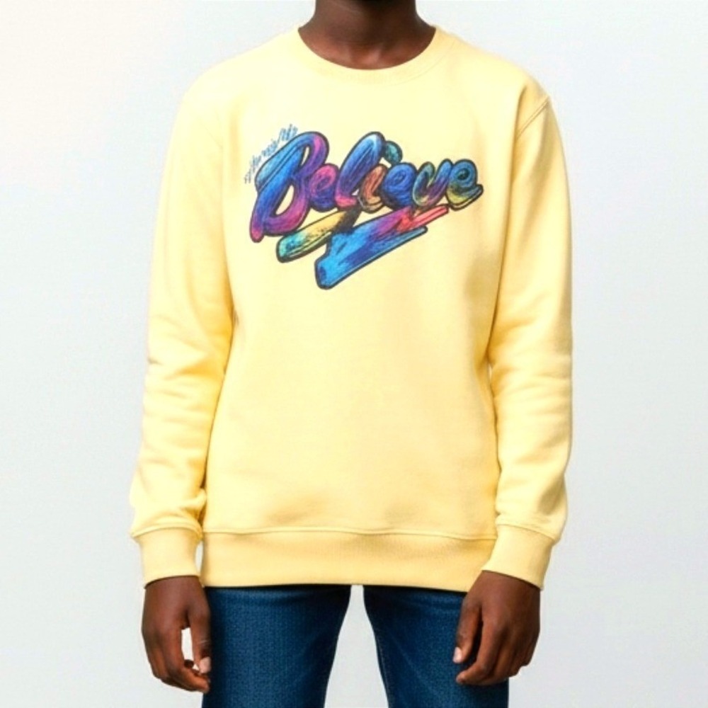 In Cash We Believe Rainbow‎ Graphic Streetwear Yellow Sweatshirt Unisex Sz 2XL